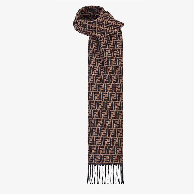 Affordable Fendi FF Rectangular Scarf Man In Wool Brown