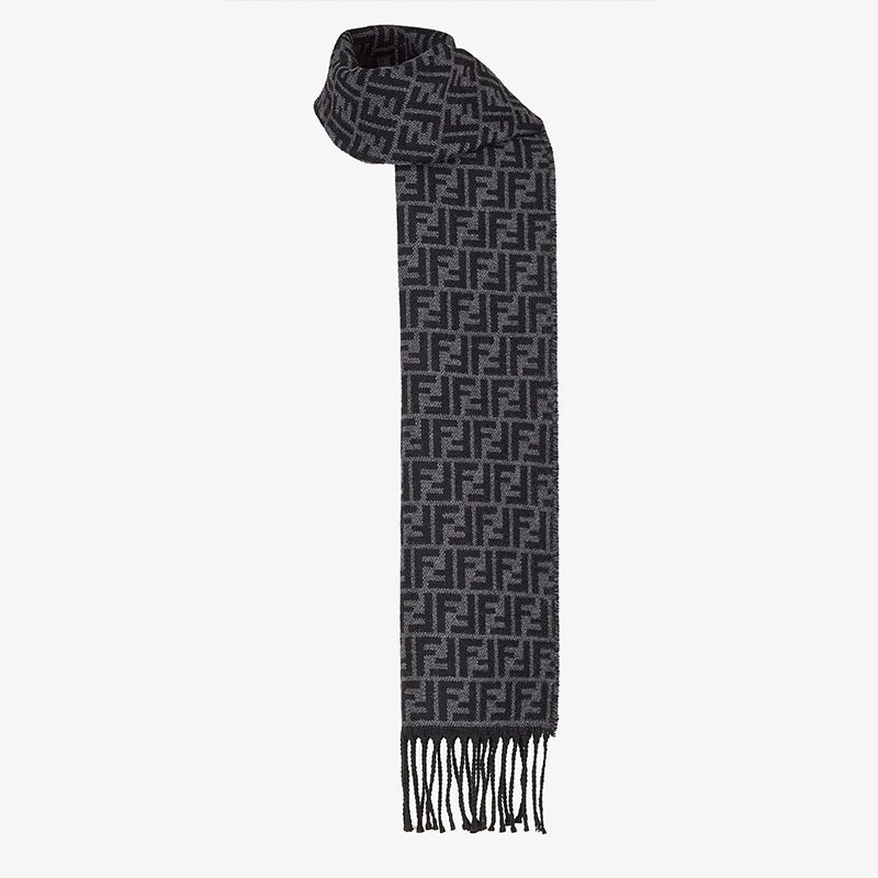 HOT Fendi FF Rectangular Scarf Man In Wool Black