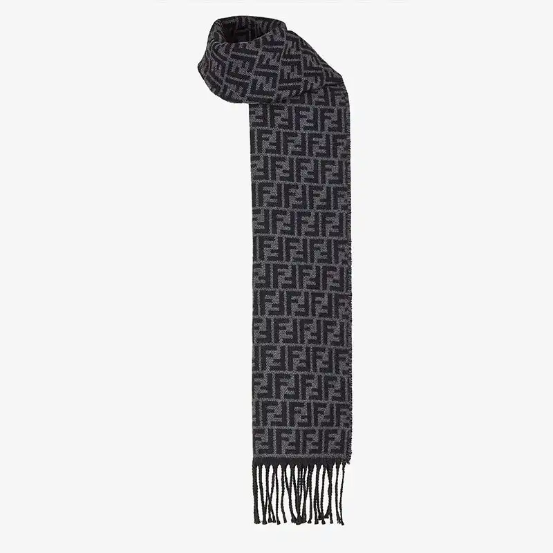 Cheap Fendi FF Rectangular Scarf Man In Wool Black