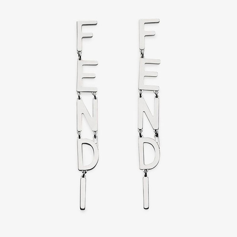 Affordable Fendi Fendigraphy Drop Earrings In Metal Palladium