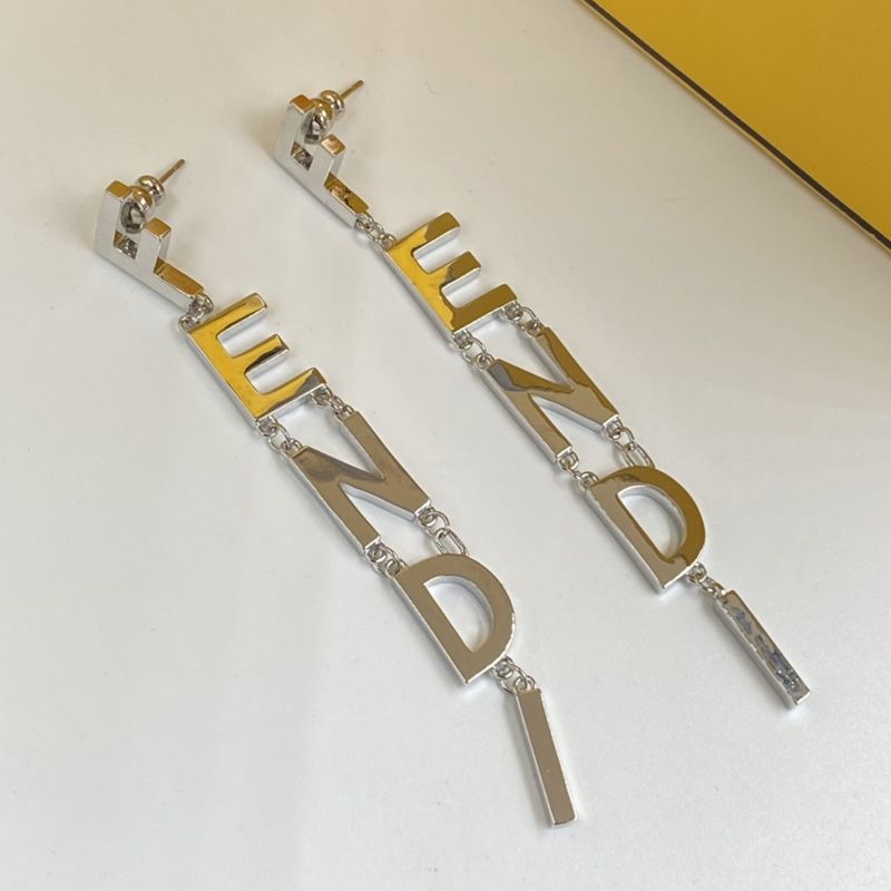 Affordable Fendi Fendigraphy Drop Earrings In Metal Palladium