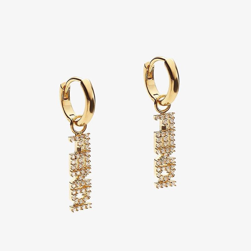 Affordable Fendi Signature Earrings In Crystal Metal Gold