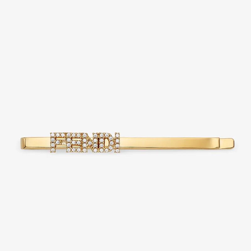 Affordable Fendi Signature Hair Clip In Crystal Metal Gold