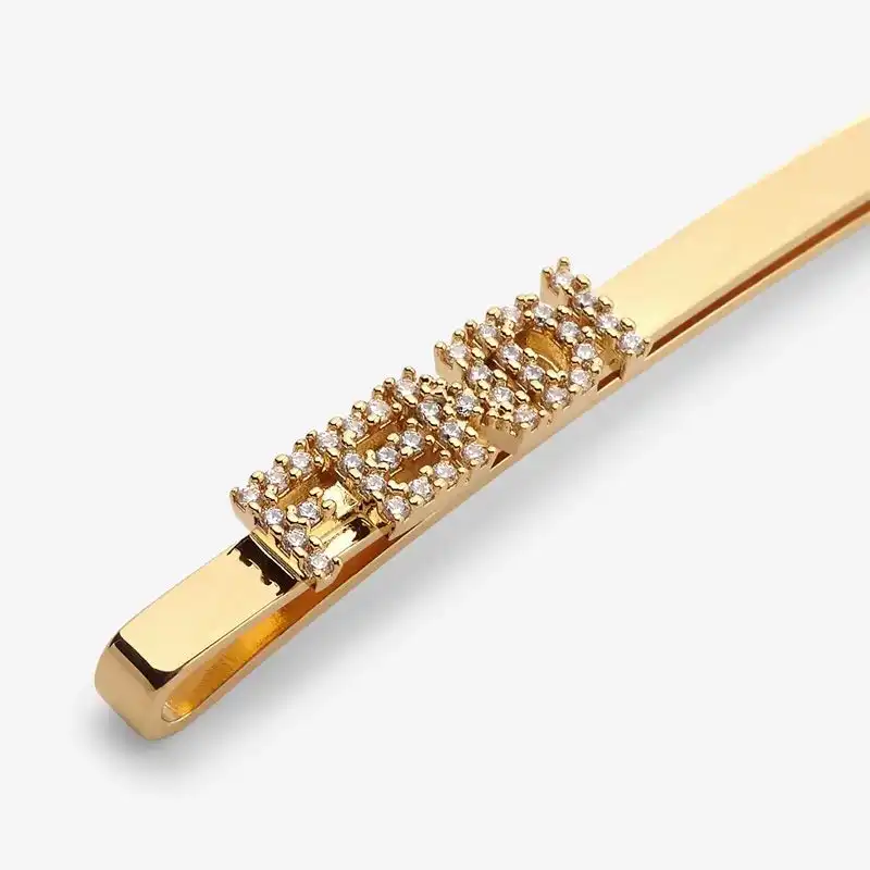 Cheap Fendi Signature Hair Clip In Crystal Metal Gold HOT SALE