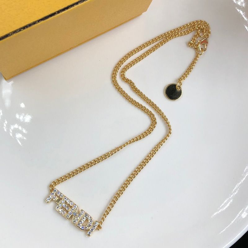 Affordable Fendi Fendigraphy Necklace In Metal with Crystals Gold