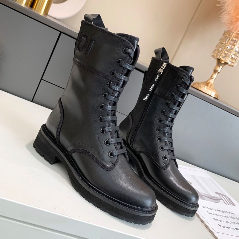 Affordable Fendi Signture Biker Boots Women Leather Black