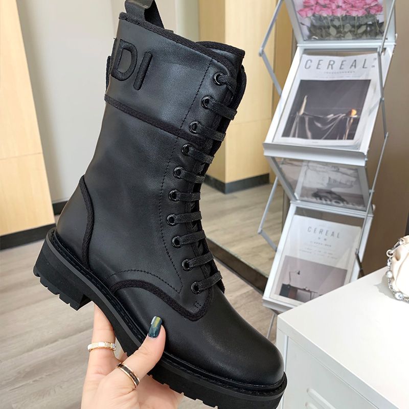 Affordable Fendi Signture Biker Boots Women Leather Black