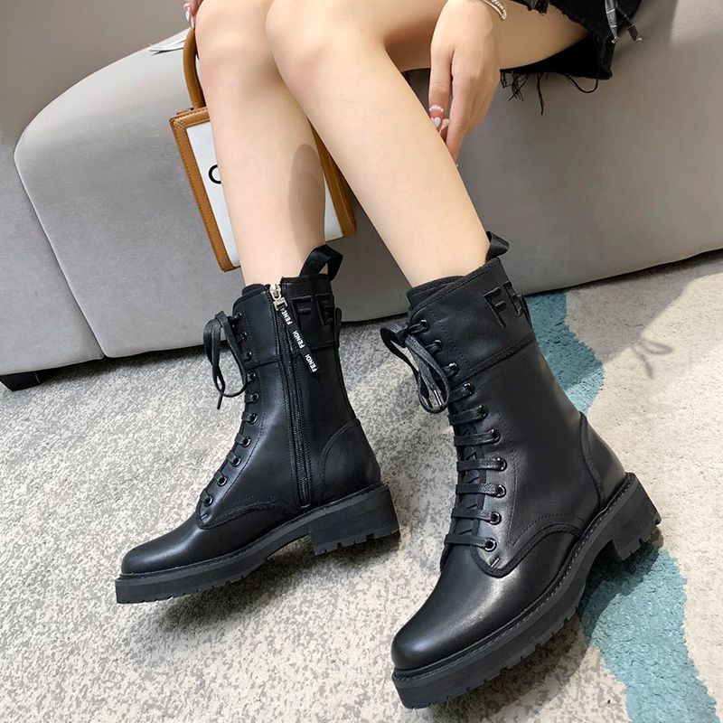 Affordable Fendi Signture Biker Boots Women Leather Black