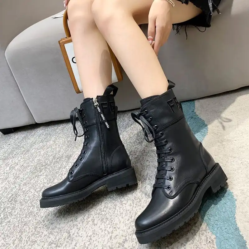 Cheap Fendi Signture Biker Boots Women Leather Black