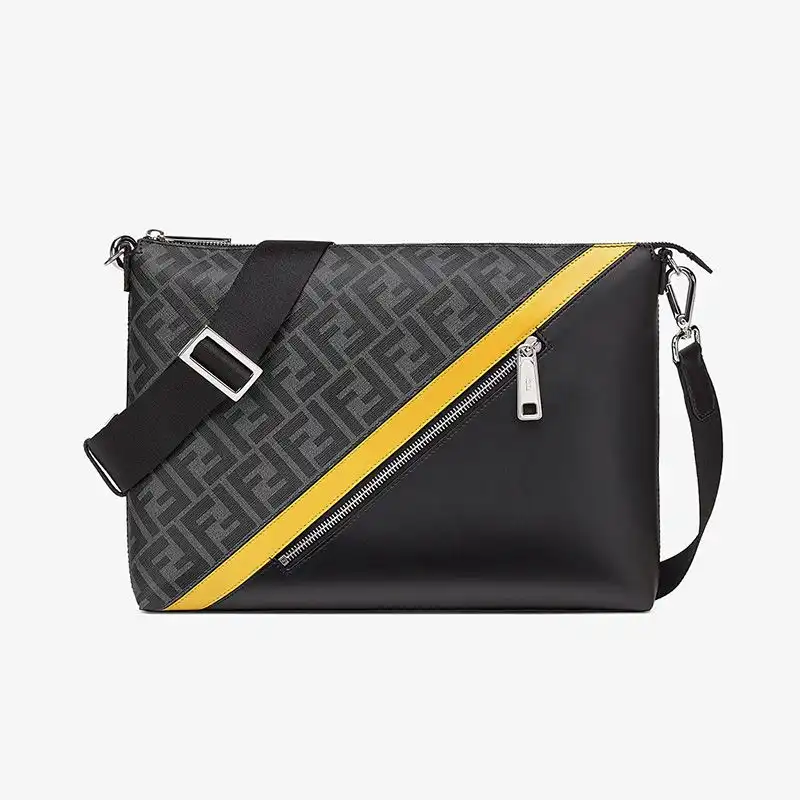 Affordable Fendi Slim Messenger Bag In FF Motif Fabric Black