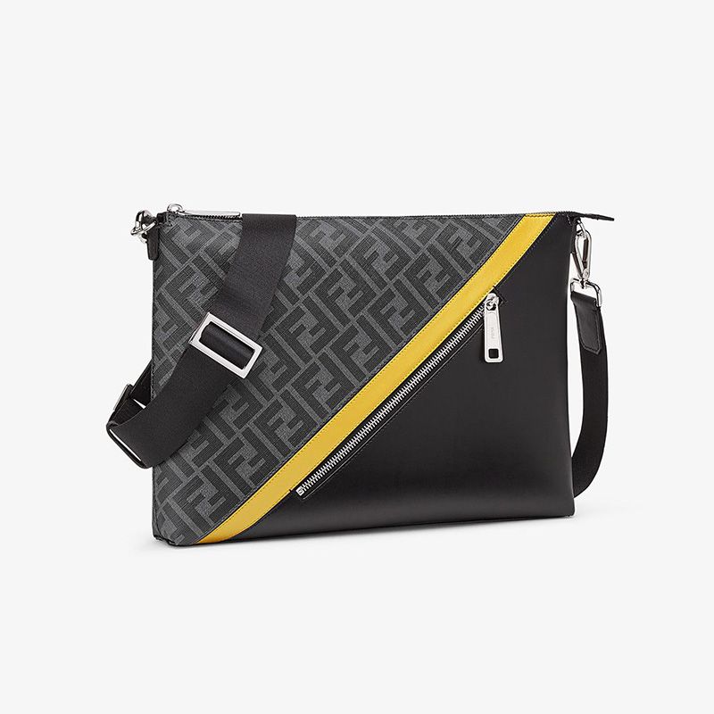 Affordable Fendi Slim Messenger Bag In FF Motif Fabric Black