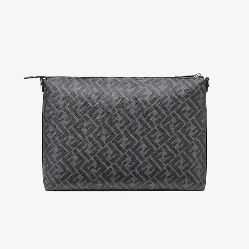 Cheap Affordable Fendi Slim Messenger Bag In FF Motif Fabric Black