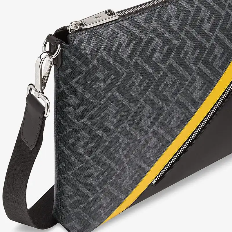 Cheap Affordable Fendi Slim Messenger Bag In FF Motif Fabric Black