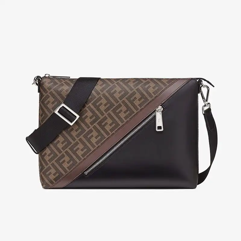 Affordable Fendi Slim Messenger Bag In FF Motif Fabric Brown