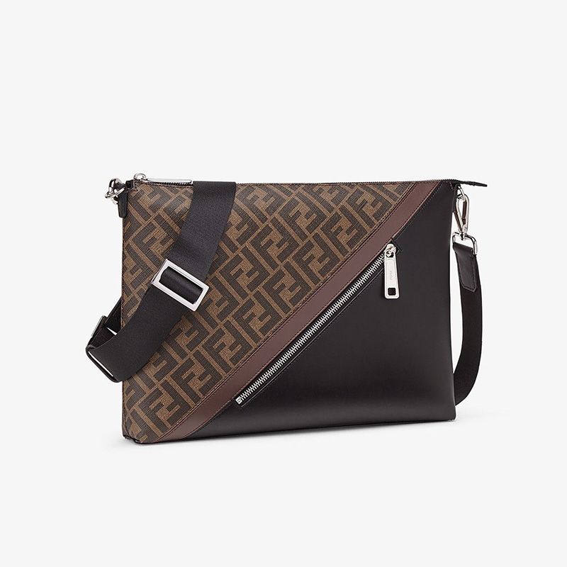 Affordable Fendi Slim Messenger Bag In FF Motif Fabric Brown