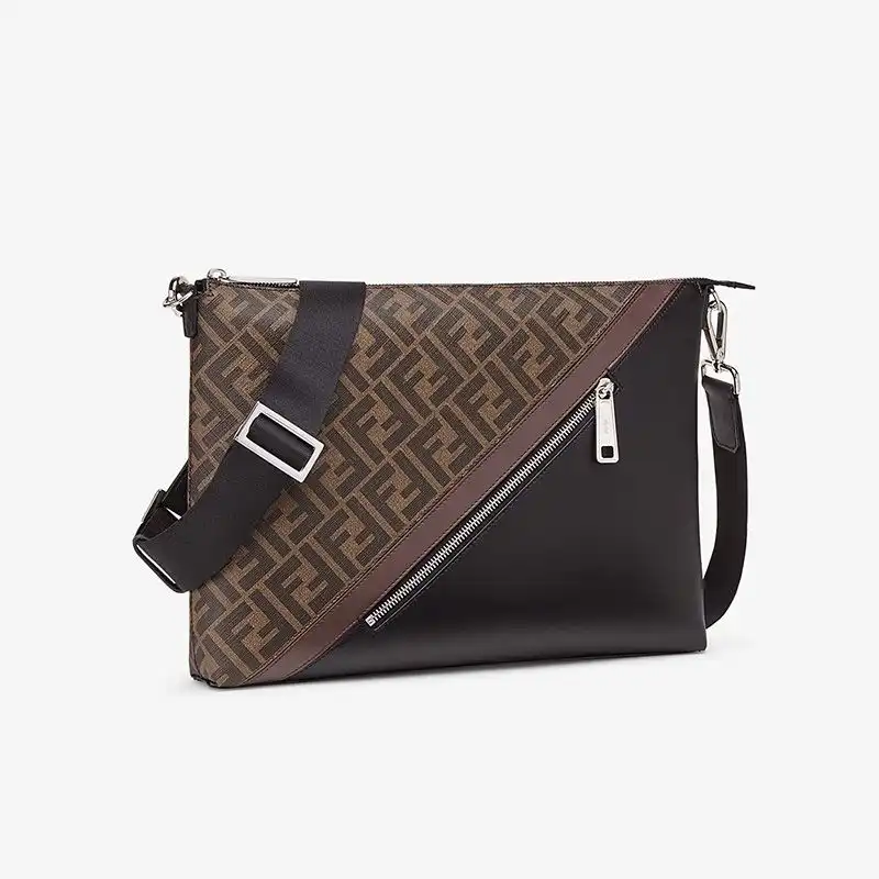 Affordable Affordable Fendi Slim Messenger Bag In FF Motif Fabric Brown