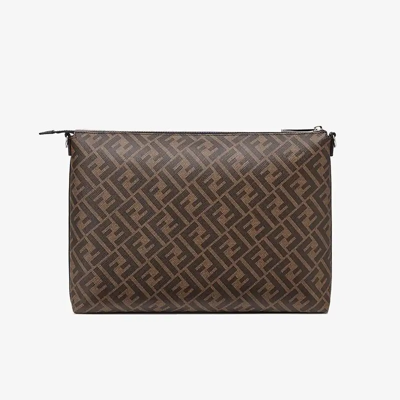 Affordable Affordable Fendi Slim Messenger Bag In FF Motif Fabric Brown