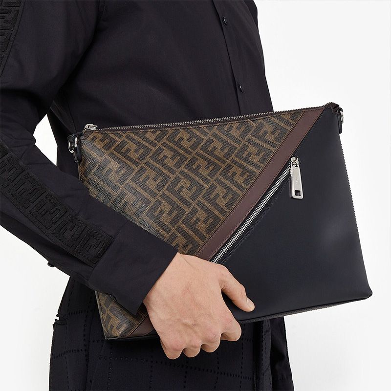 Affordable Fendi Slim Messenger Bag In FF Motif Fabric Brown