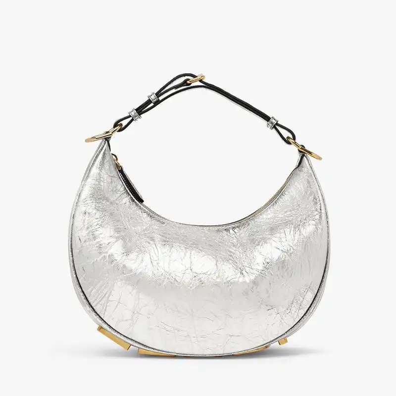 Fendi Small Fendigraphy Hobo Bag In Calf Leather Silver