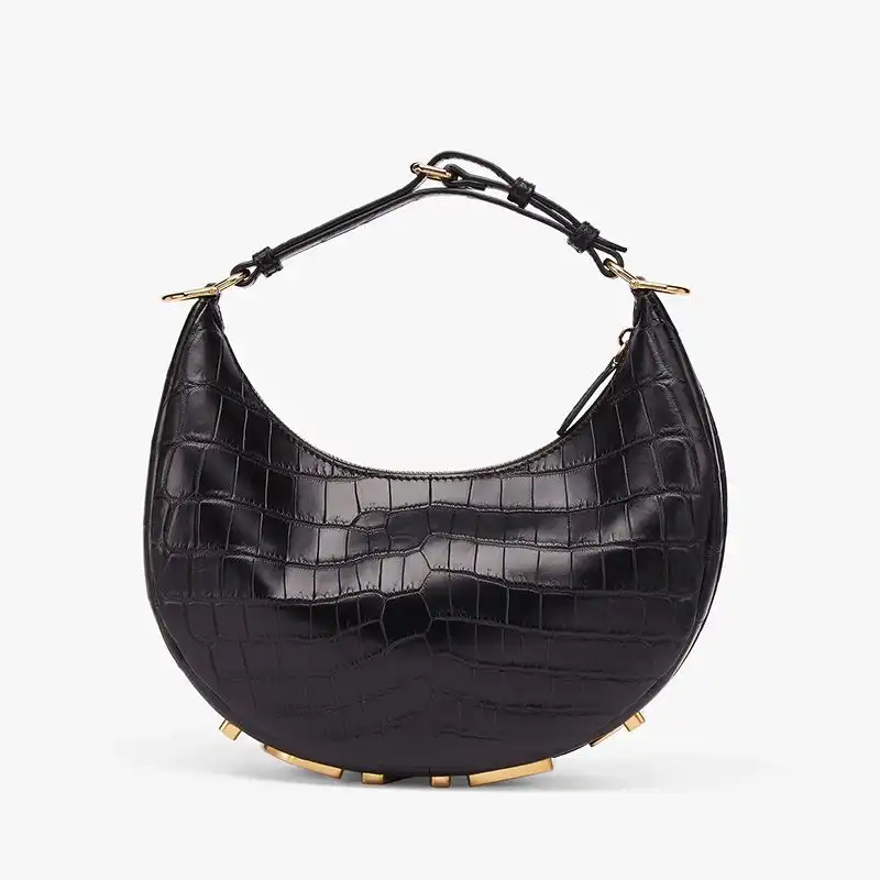 Affordable Fendi Small Fendigraphy Hobo Bag In Crocodile Leather Black