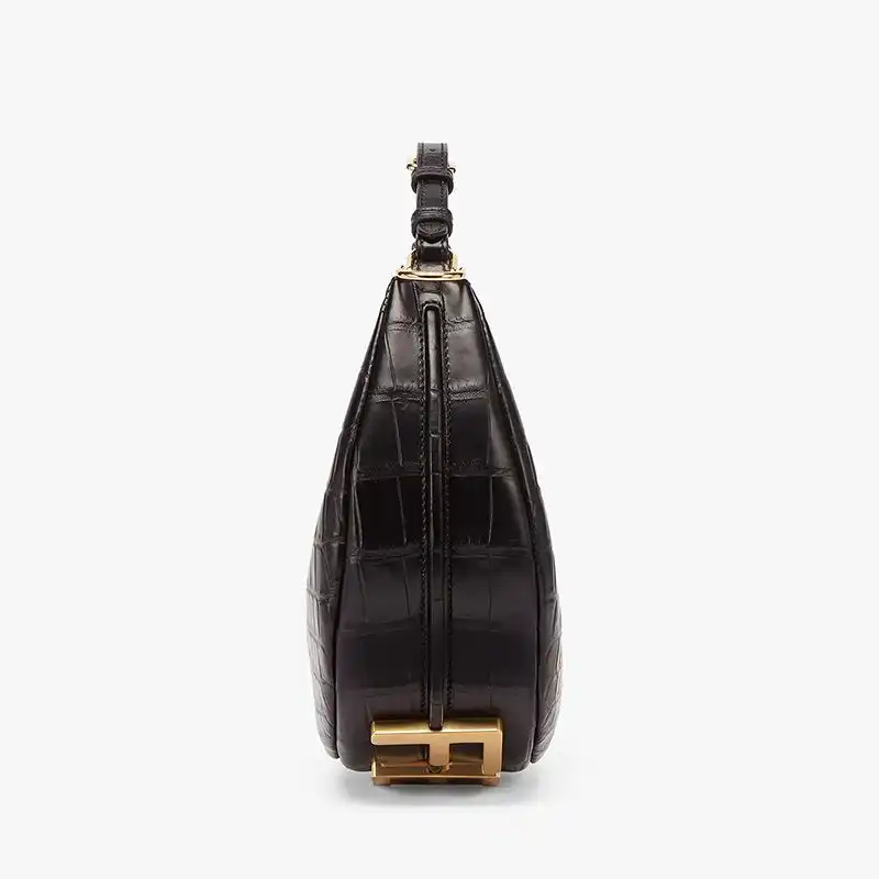 Affordable Fendi Small Fendigraphy Hobo Bag In Crocodile Leather Black