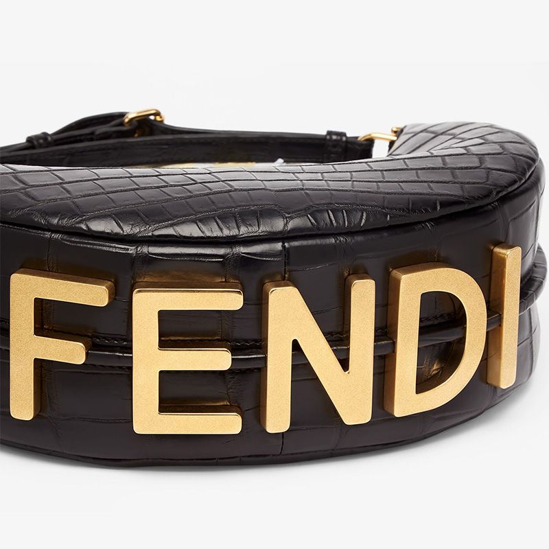 Affordable Fendi Small Fendigraphy Hobo Bag In Crocodile Leather Black