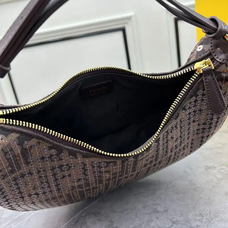 Affordable Fendi Small Fendigraphy Hobo Bag In FF Motif Fabric with Sequins Brown