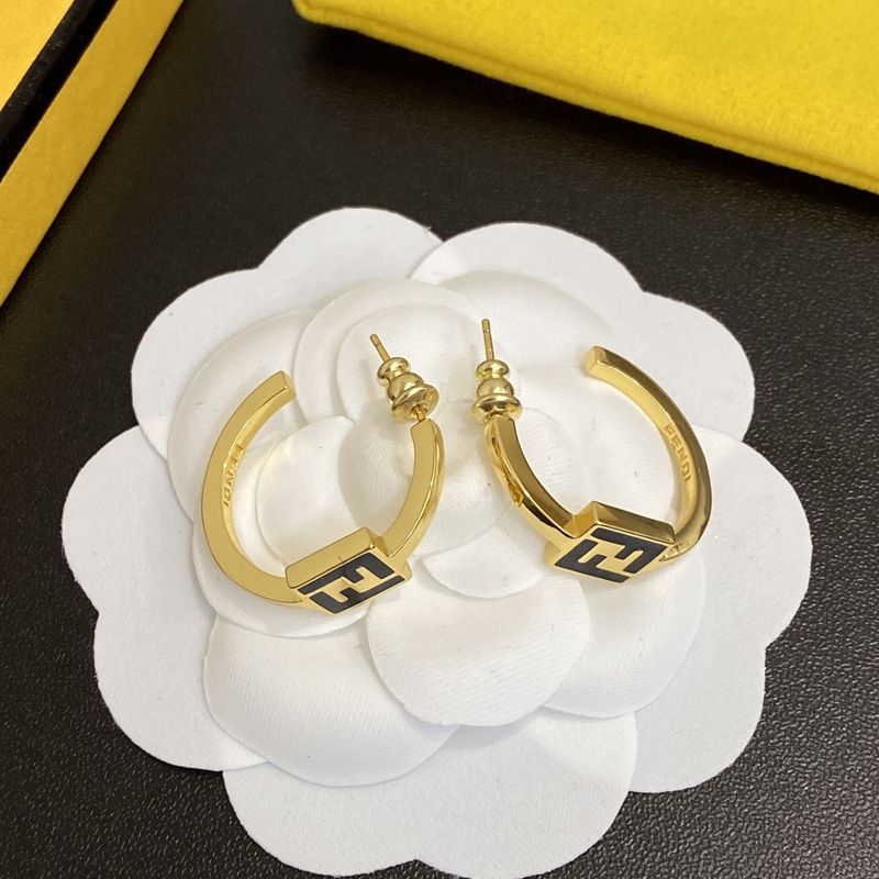 Affordable Fendi Small Forever Circular Earrings In Metal with Enamel Gold Black