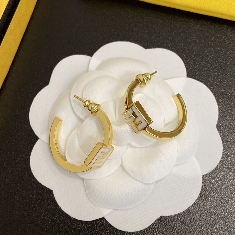 Affordable Fendi Small Forever Circular Earrings In Metal with Enamel Gold White