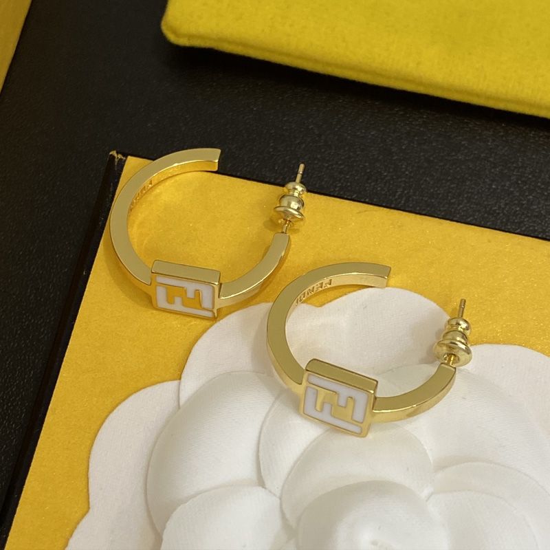 Affordable Fendi Small Forever Circular Earrings In Metal with Enamel Gold White