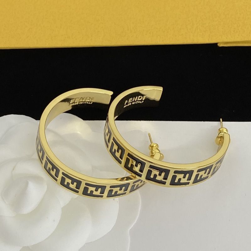 Affordable Fendi Small Forever Hoop Earrings In Metal with Enamel Gold Black