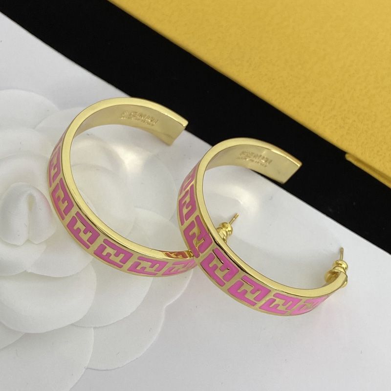 Affordable Fendi Small Forever Hoop Earrings In Metal with Enamel Gold Rose