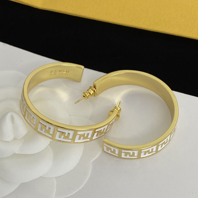 Affordable Fendi Small Forever Hoop Earrings In Metal with Enamel Gold White