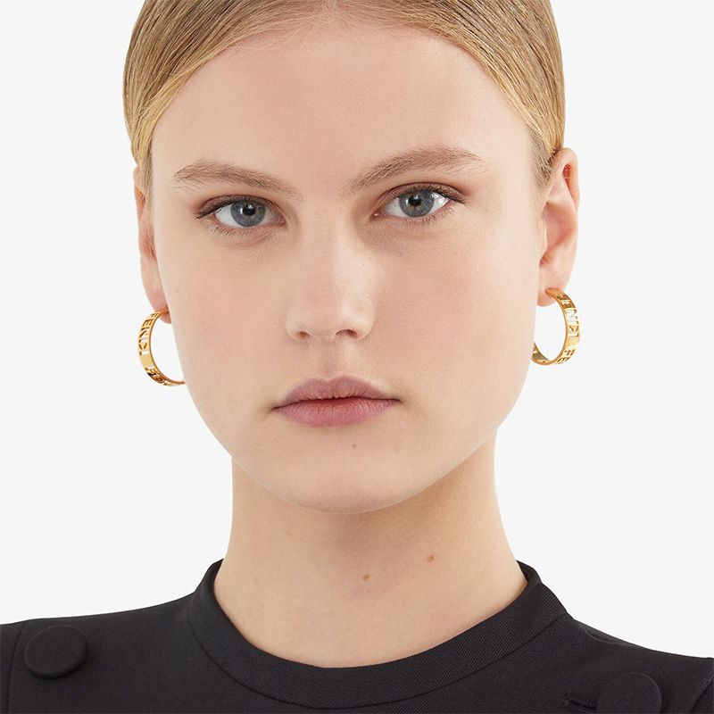 Affordable Fendi Small Forever Hoop Earrings In Laser Cut Metal Gold