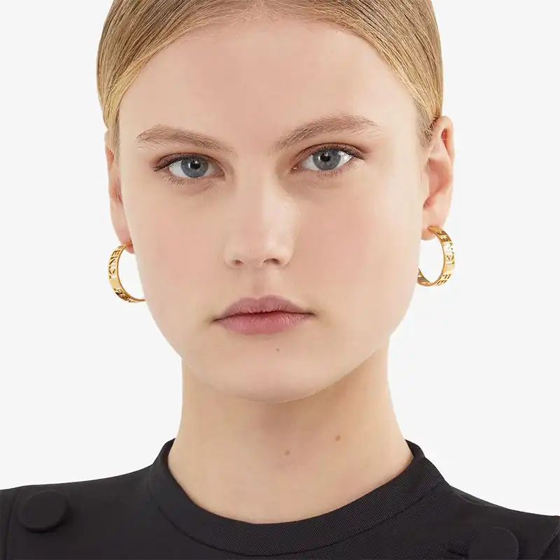 Affordable Fendi Small Forever Hoop Earrings In Laser Cut Metal Gold