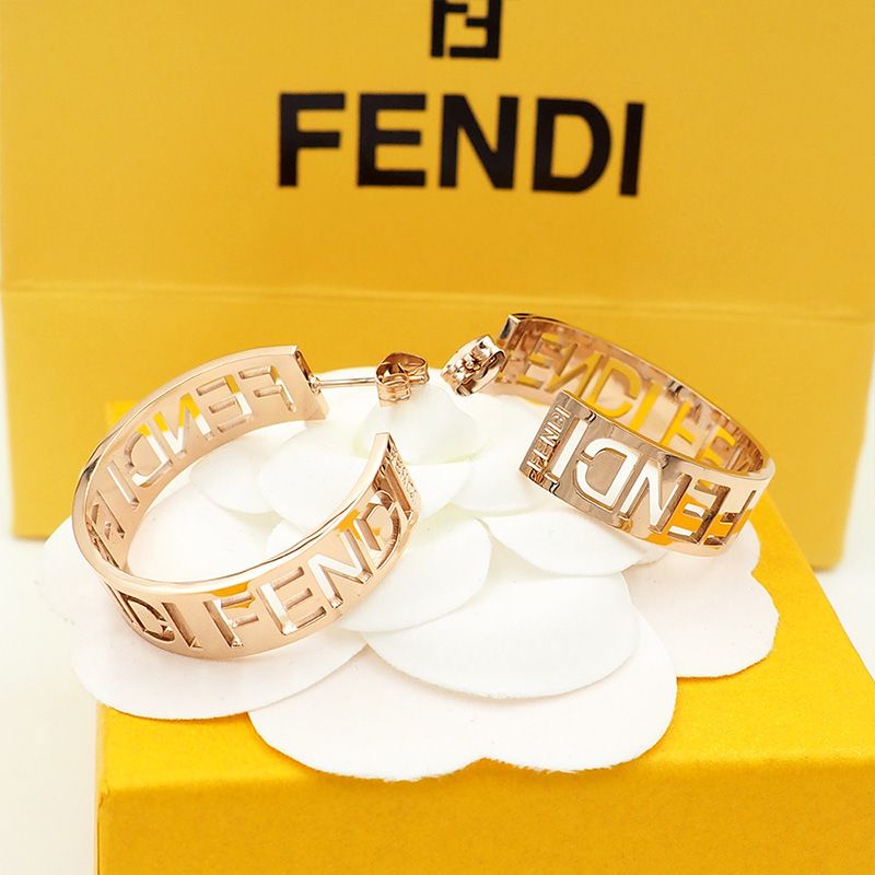 Affordable Fendi Small Forever Hoop Earrings In Laser Cut Metal Rose Gold