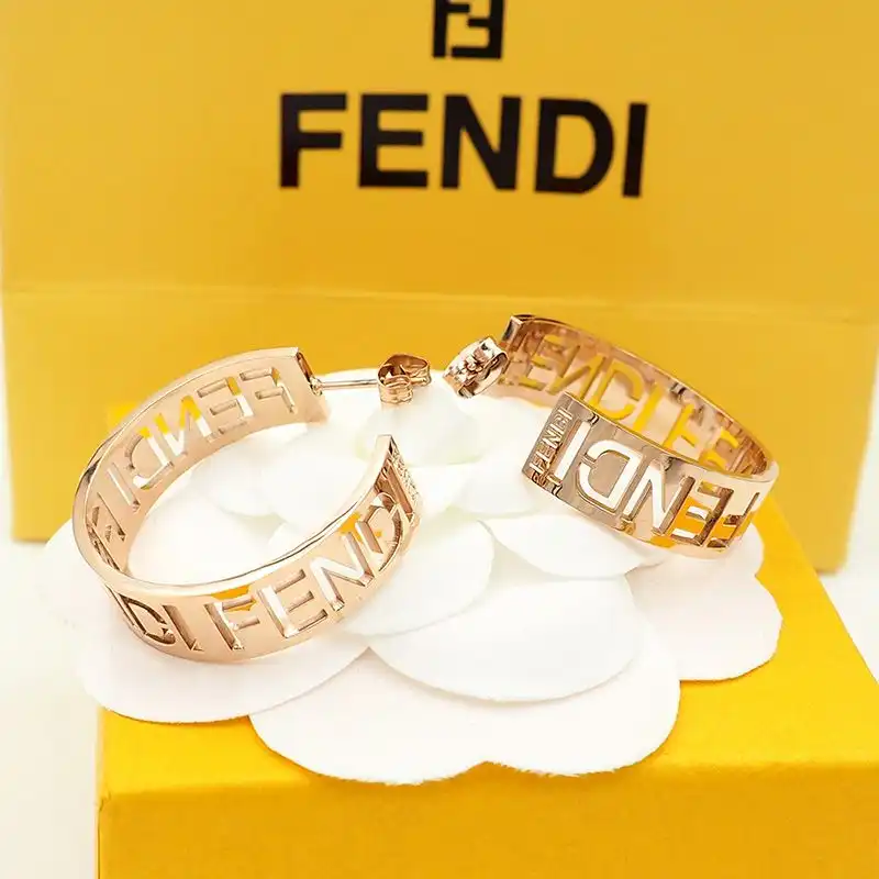 Fendi Small Forever Hoop Earrings In Laser Cut Metal Rose Gold