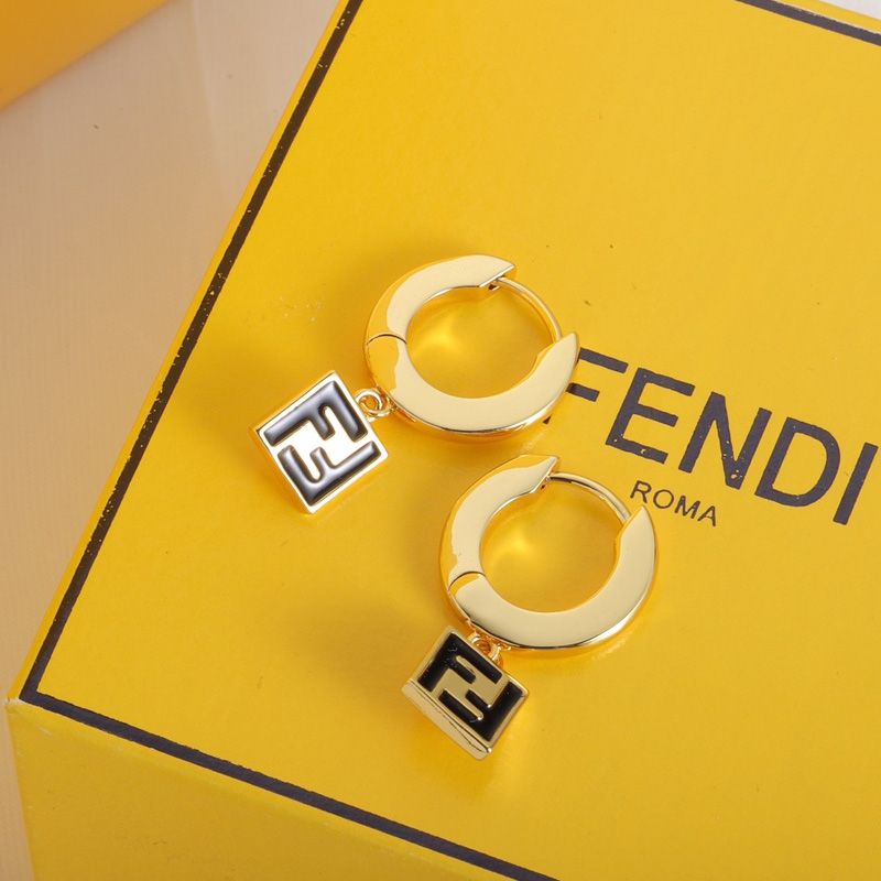 Affordable Fendi Small Forever Pendant Earrings In Metal with Enamel Gold Black