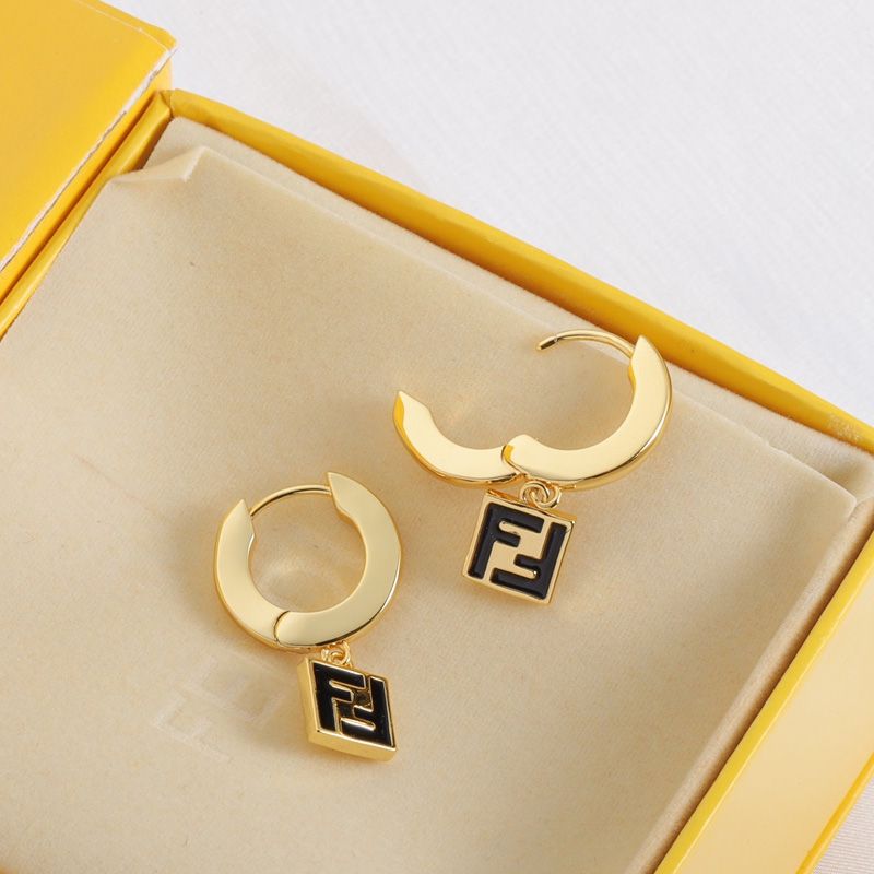 Affordable Fendi Small Forever Pendant Earrings In Metal with Enamel Gold Black