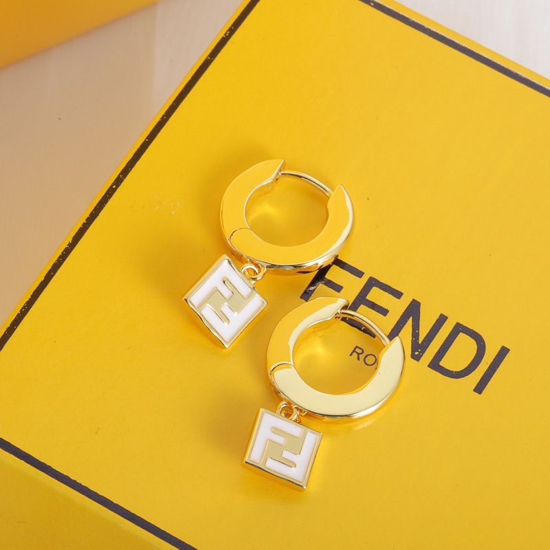 Affordable Fendi Small Forever Pendant Earrings In Metal with Enamel Gold White