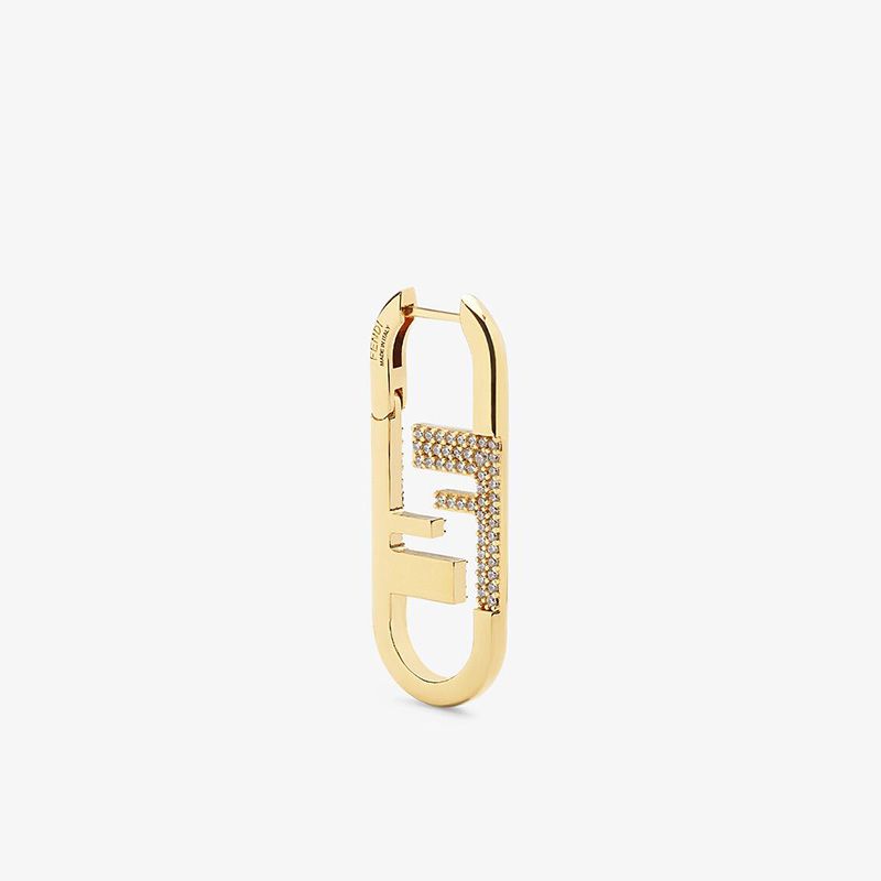 Affordable Fendi Small O'Lock Oval Earrings In Metal with Crystals Gold