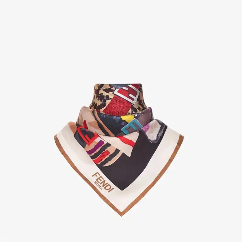 Affordable Fendi Square Scarf In Baguette Graphic Silk Black HOT SALE