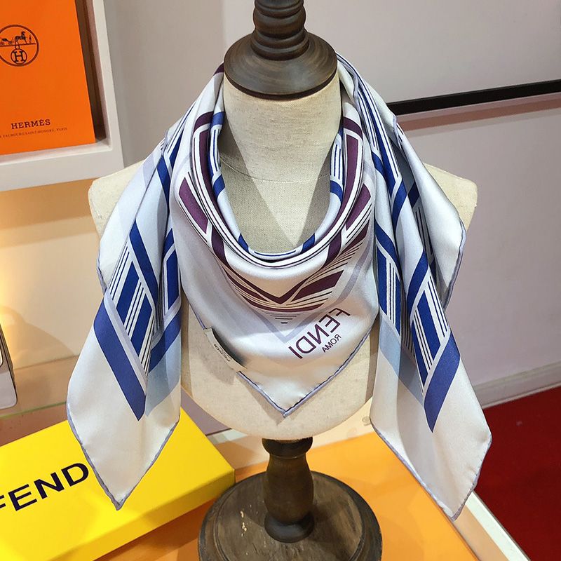 Affordable Fendi Square Scarf In Fendi Roma Stripes Motif Silk blue