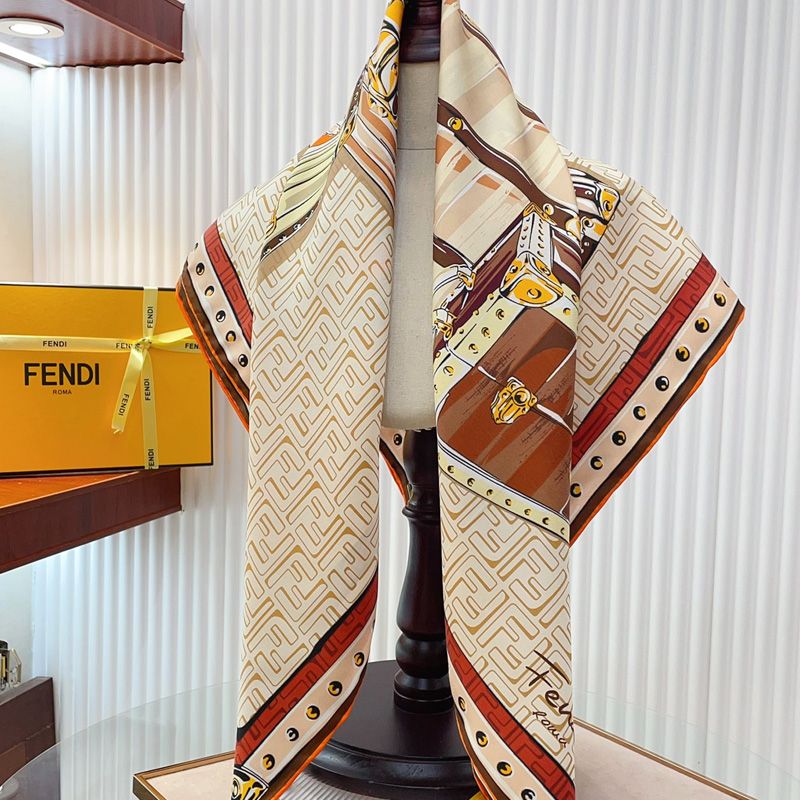 Affordable Fendi Square Scarf In Iconic Bags Motif Silk Khaki