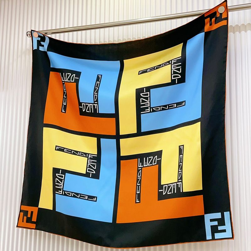 Affordable Fendi Square Scarf In Mix-Color FF Motif Silk Black