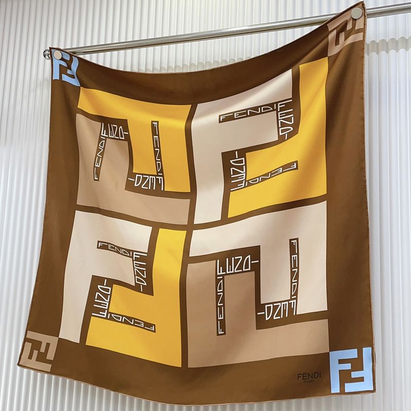 Affordable Fendi Square Scarf In Mix-Color FF Motif Silk Brown