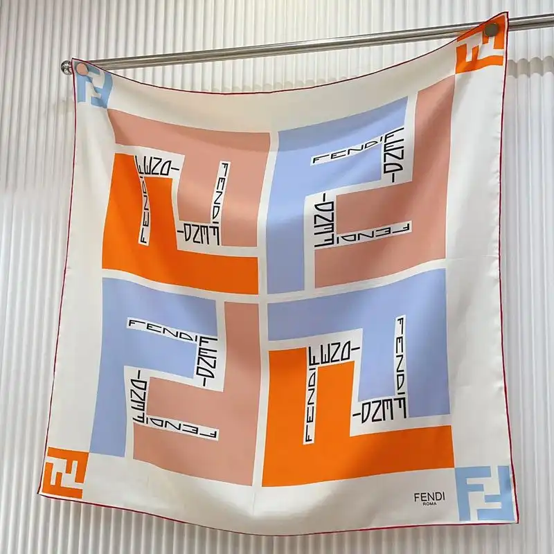 Fendi Square Scarf In Mix-Color FF Motif Silk White