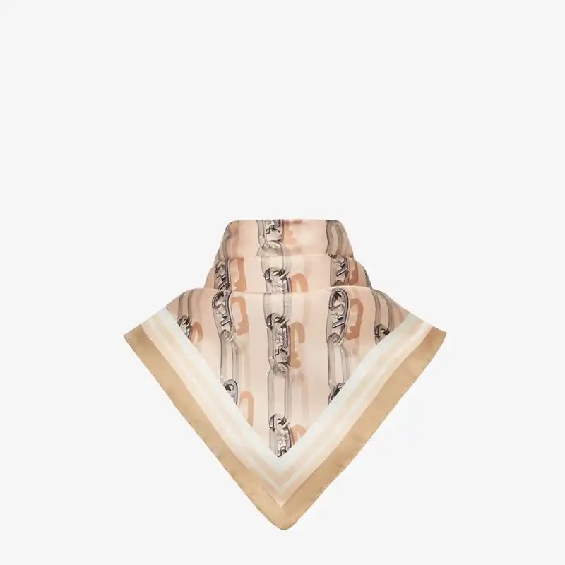 Affordable Fendi Square Scarf In O'Lock Chain Silk Beige