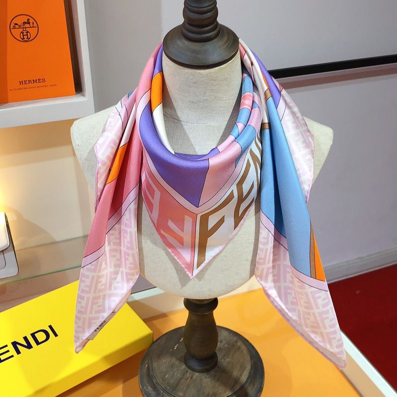 Affordable Fendi Square Scarf In Palazzo della Civilta Motif Silk Multi Pink