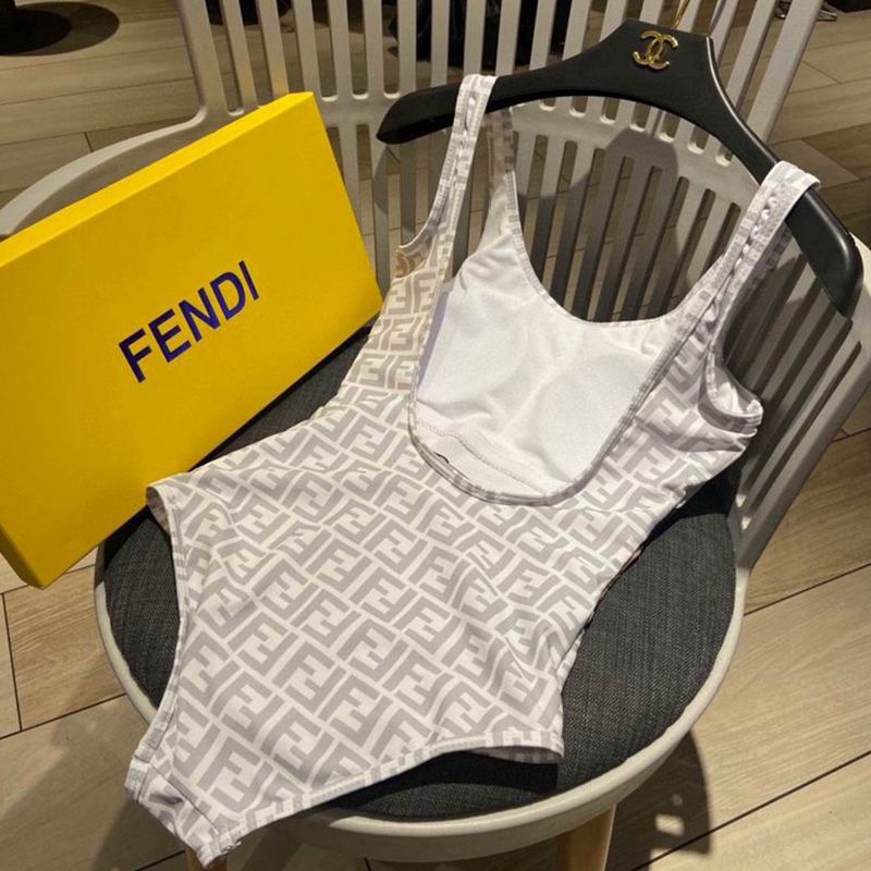 Affordable Fendi Swimsuit Women Girls Graphics FF Motif Lycra Grey